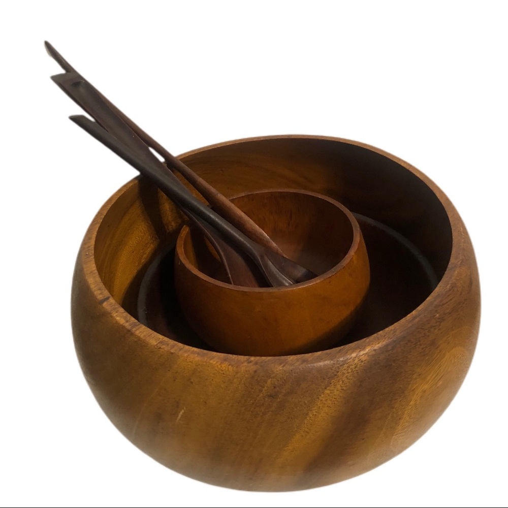 Milo Honolulu Wooden Bowl Set w/ Matching Serving Utensils